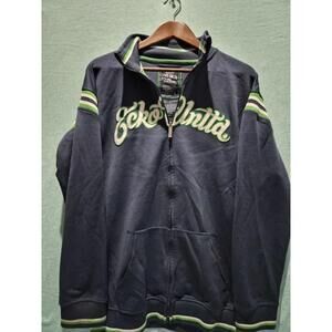 Marc Ecko Unltd Mens L Blue Zip-Up Embroidered Stretchy Collared Jacket! A4861